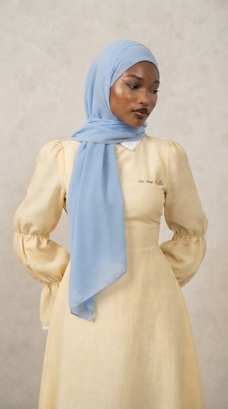 Butter yellow puff-sleeve collared dress